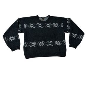 Vintage Krone Wool Nordic Sweater Gray Fair Isle Snowflake Pattern Men’s XL (54)